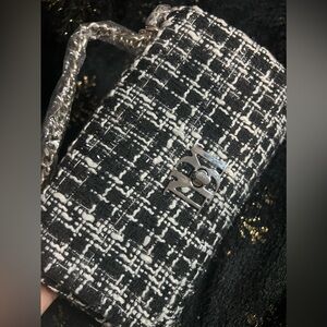 Badgley Mischka Black and White Clutch with Metallic Chain Strap